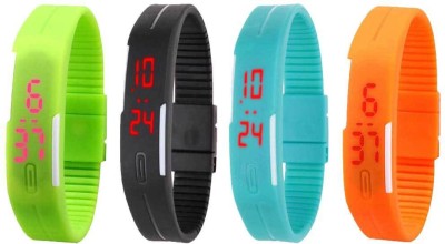 NS18 Silicone Led Magnet Band Combo of 4 Green, Black, Sky Blue And Orange Digital Watch  - For Boys & Girls   Watches  (NS18)