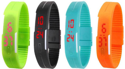 

Kissu Led Magnet Band Combo of 4 Green, Black, Sky Blue And Orange Watch - For Men & Women