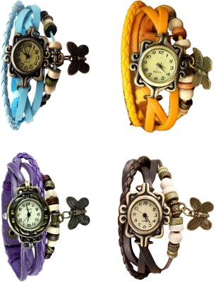 NS18 Vintage Butterfly Rakhi Combo of 4 Sky Blue, Purple, Yellow And Brown Analog Watch  - For Women   Watches  (NS18)