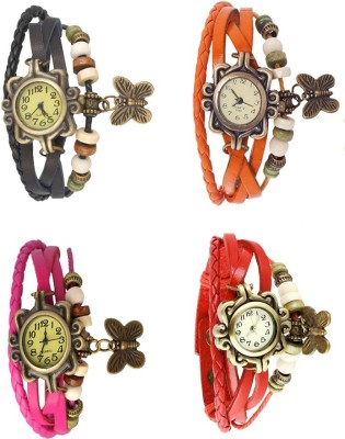 NS18 Vintage Butterfly Rakhi Combo of 4 Black, Pink, Orange And Red Analog Watch  - For Women   Watches  (NS18)