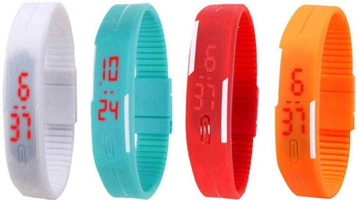 

Kissu Led Magnet Band Combo of 4 White, Sky Blue, Red And Orange Watch - For Men & Women