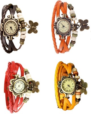 NS18 Vintage Butterfly Rakhi Combo of 4 Brown, Red, Orange And Yellow Analog Watch  - For Women   Watches  (NS18)
