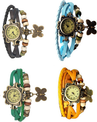 

NS18 Vintage Butterfly Rakhi Combo of 4 Black, Green, Sky Blue And Yellow Watch - For Women