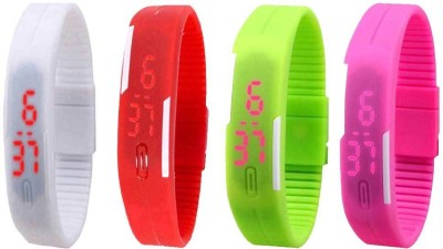 NS18 Silicone Led Magnet Band Combo of 4 White, Red, Green And Pink Digital Watch  - For Boys & Girls   Watches  (NS18)