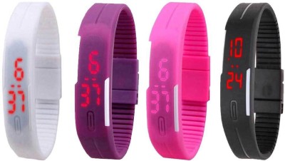 NS18 Silicone Led Magnet Band Combo of 4 White, Purple, Pink And Black Digital Watch  - For Boys & Girls   Watches  (NS18)