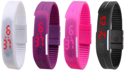 

Kissu Led Magnet Band Combo of 4 White, Purple, Pink And Black Watch - For Men & Women