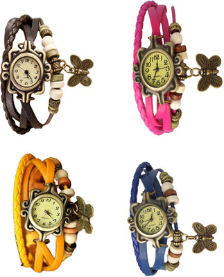 

Kissu Vintage Rakhi Combo of 4 Brown, Yellow, Pink And Blue Watch - For Women