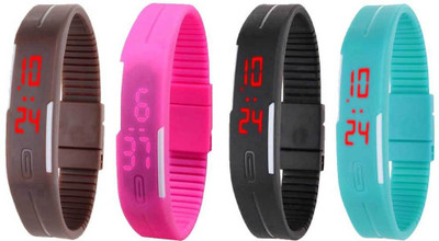 NS18 Silicone Led Magnet Band Watch Combo of 4 Brown, Pink, Black And Sky Blue Watch - For Couple