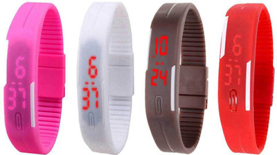 

NS18 Silicone Led Magnet Band Watch Combo of 4 Pink, White, Brown And Red Watch - For Couple