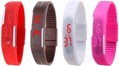 NS18 Silicone Led Magnet Band Watch Combo of 4 Red, Brown, White And Pink Digital Watch  - For Couple   Watches  (NS18)