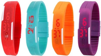 NS18 Silicone Led Magnet Band Watch Combo of 4 Red, Sky Blue, Orange And Purple Digital Watch  - For Couple   Watches  (NS18)