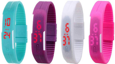 

NS18 Silicone Led Magnet Band Watch Combo of 4 Sky Blue, Purple, White And Pink Watch - For Couple