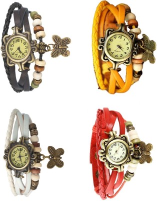 NS18 Vintage Butterfly Rakhi Combo of 4 Black, White, Yellow And Red Analog Watch  - For Women   Watches  (NS18)
