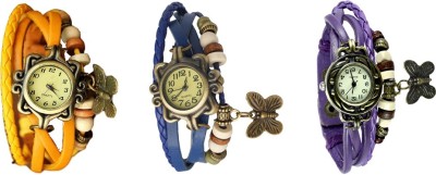 NS18 Vintage Butterfly Rakhi Watch Combo of 3 Yellow, Blue And Purple Analog Watch  - For Women   Watches  (NS18)