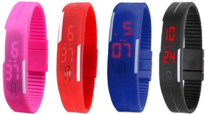 NS18 Silicone Led Magnet Band Combo of 4 Pink, Red, Blue And Black Digital Watch  - For Boys & Girls   Watches  (NS18)
