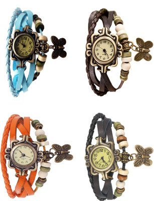 

Kissu Vintage Rakhi Combo of 4 Sky Blue, Orange, Brown And Black Watch - For Women