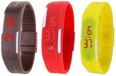 NS18 Silicone Led Magnet Band Combo of 3 Brown, Red And Yellow Digital Watch  - For Boys & Girls   Watches  (NS18)