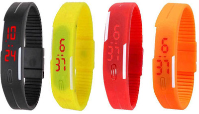 

Kissu Led Magnet Band Combo of 4 Black, Yellow, Red And Orange Watch - For Men & Women