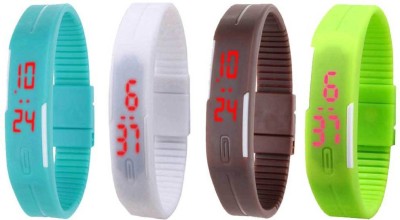 NS18 Silicone Led Magnet Band Combo of 4 Sky Blue, White, Brown And Green Digital Watch  - For Boys & Girls   Watches  (NS18)