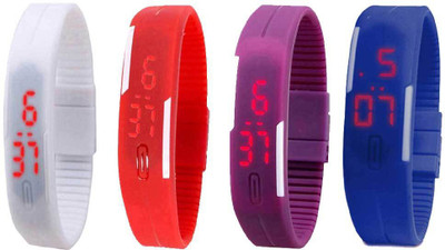 

Kissu Led Magnet Band Combo of 4 White, Red, Purple And Blue Watch - For Men & Women