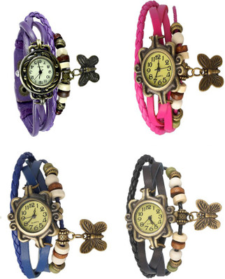 

NS18 Vintage Butterfly Rakhi Combo of 4 Purple, Blue, Pink And Black Watch - For Women