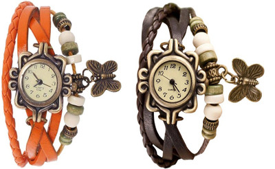 

Kissu Vintage Rakhi Watch Combo of 2 Orange And Brown Watch - For Women