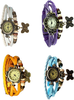 

Kissu Vintage Rakhi Combo of 4 White, Yellow, Purple And Sky Blue Watch - For Women