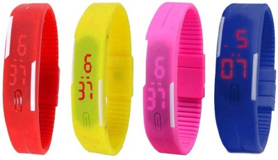 NS18 Silicone Led Magnet Band Combo of 4 Red, Yellow, Pink And Blue Digital Watch  - For Boys & Girls   Watches  (NS18)