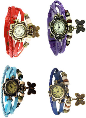

NS18 Vintage Butterfly Rakhi Combo of 4 Red, Sky Blue, Purple And Blue Watch - For Women