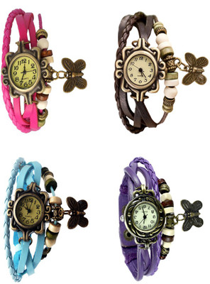 

NS18 Vintage Butterfly Rakhi Combo of 4 Pink, Sky Blue, Brown And Purple Watch - For Women