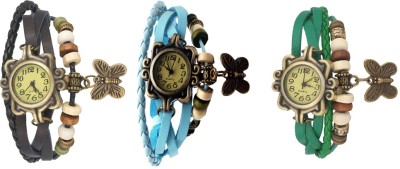 NS18 Vintage Butterfly Rakhi Watch Combo of 3 Black, Sky Blue And Green Analog Watch  - For Women   Watches  (NS18)