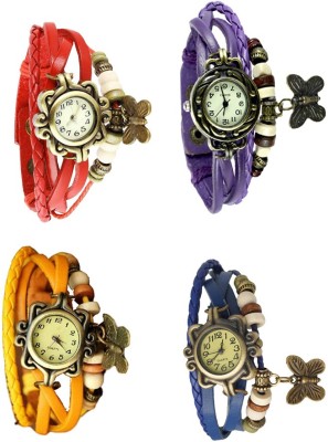 NS18 Vintage Butterfly Rakhi Combo of 4 Red, Yellow, Purple And Blue Analog Watch  - For Women   Watches  (NS18)
