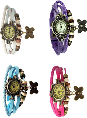 

Kissu Vintage Rakhi Combo of 4 White, Sky Blue, Purple And Pink Watch - For Women