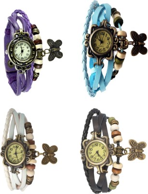 NS18 Vintage Butterfly Rakhi Combo of 4 Purple, White, Sky Blue And Black Analog Watch  - For Women   Watches  (NS18)