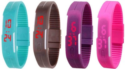 NS18 Silicone Led Magnet Band Watch Combo of 4 Sky Blue, Brown, Purple And Pink Digital Watch  - For Couple   Watches  (NS18)