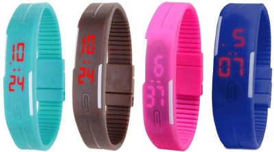 NS18 Silicone Led Magnet Band Combo of 4 Sky Blue, Brown, Pink And Blue Digital Watch  - For Boys & Girls   Watches  (NS18)