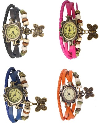 NS18 Vintage Butterfly Rakhi Combo of 4 Black, Blue, Pink And Orange Analog Watch  - For Women   Watches  (NS18)