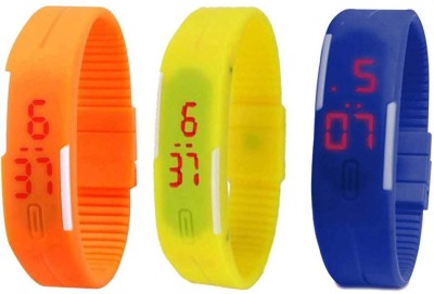 NS18 Silicone Led Magnet Band Combo of 3 Orange, Yellow And Blue Digital Watch  - For Boys & Girls   Watches  (NS18)