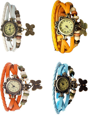 

Kissu Vintage Rakhi Combo of 4 White, Orange, Yellow And Sky Blue Watch - For Women