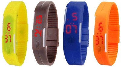 NS18 Silicone Led Magnet Band Combo of 4 Yellow, Brown, Blue And Orange Digital Watch  - For Boys & Girls   Watches  (NS18)