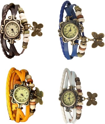 NS18 Vintage Butterfly Rakhi Combo of 4 Brown, Yellow, Blue And White Analog Watch  - For Women   Watches  (NS18)
