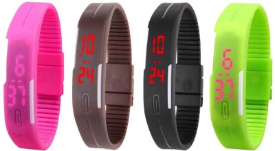 NS18 Silicone Led Magnet Band Combo of 4 Pink, Brown, Black And Green Digital Watch  - For Boys & Girls   Watches  (NS18)