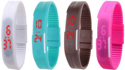 NS18 Silicone Led Magnet Band Combo of 4 White, Sky Blue, Brown And Pink Digital Watch  - For Boys & Girls   Watches  (NS18)
