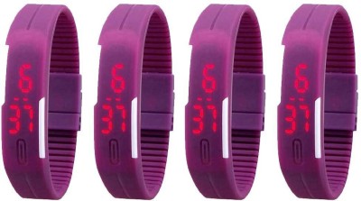 NS18 Silicone Led Magnet Band Watch Combo of 4 Purple Digital Watch  - For Couple   Watches  (NS18)