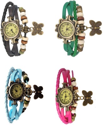 NS18 Vintage Butterfly Rakhi Combo of 4 Black, Sky Blue, Green And Pink Analog Watch  - For Women   Watches  (NS18)