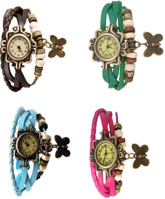 NS18 Vintage Butterfly Rakhi Combo of 4 Brown, Sky Blue, Green And Pink Analog Watch  - For Women   Watches  (NS18)