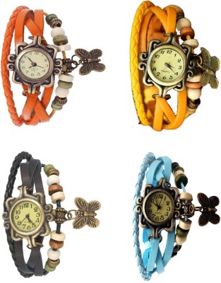 NS18 Vintage Butterfly Rakhi Combo of 4 Orange, Black, Yellow And Sky Blue Analog Watch  - For Women   Watches  (NS18)