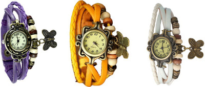 

NS18 Vintage Butterfly Rakhi Combo of 3 Purple, Yellow And White Watch - For Women