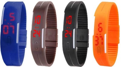 NS18 Silicone Led Magnet Band Combo of 4 Blue, Brown, Black And Orange Digital Watch  - For Boys & Girls   Watches  (NS18)
