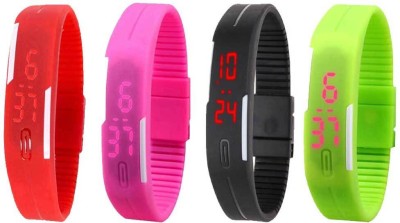 NS18 Silicone Led Magnet Band Combo of 4 Red, Pink, Black And Green Digital Watch  - For Boys & Girls   Watches  (NS18)